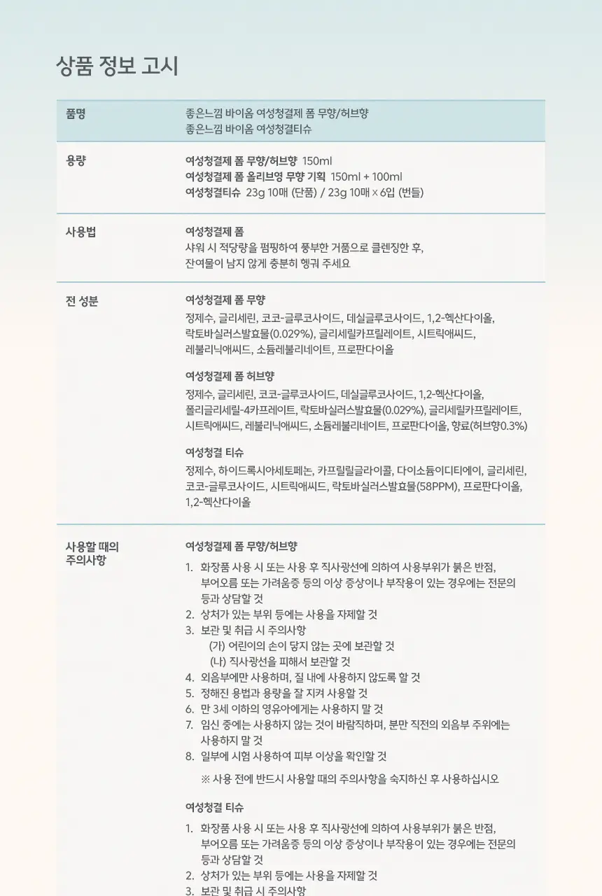 [락토바이실러스 함유] 좋은느낌 더밸런스 바이옴 여성 청결제 폼/청결티슈 (무향/허브향/리필기획/티슈) 상세페이지 40